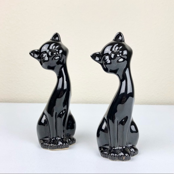 VTG Set of 2 MCM 6" Tall Black Cat Figurines Moder